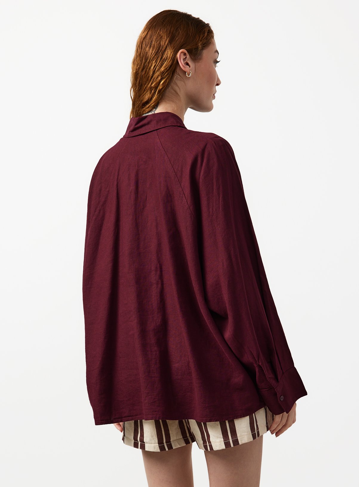 Dark Red Linen Blend Long Sleeve Shirt 22 - Image 4 thumbnail